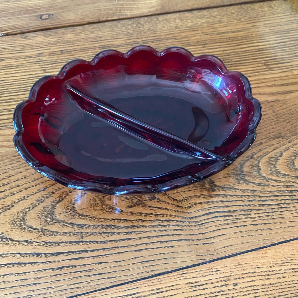 Anchor Hocking Royal Ruby Depression Glass Divided Relish Dish